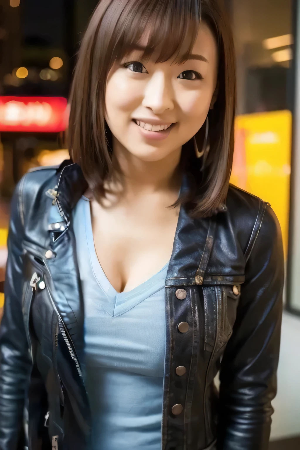 1 punk girl, fish eye, Self-shot, Wind, hair messy, Sunset, Cityscape, (Aesthetics and atmosphere:1.2),Smiling、Hyper-realistic