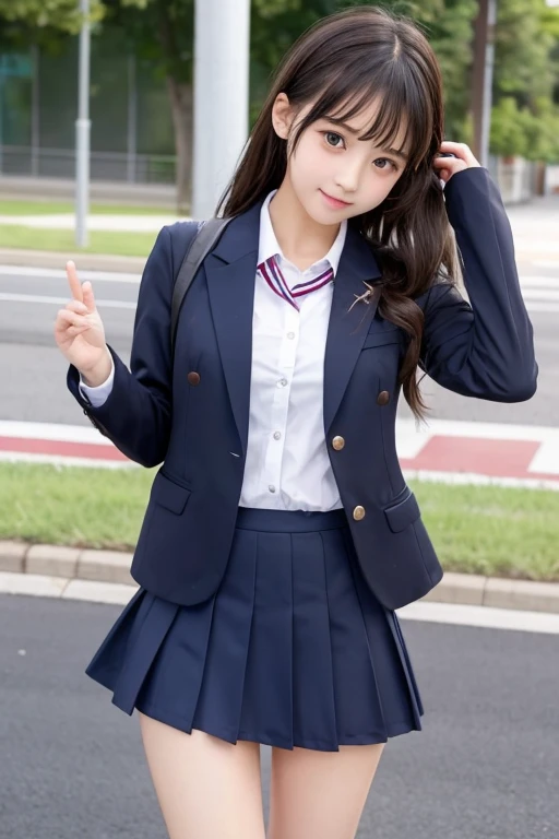 Cute high school girl。uniform。The skirt is slightly turned up。