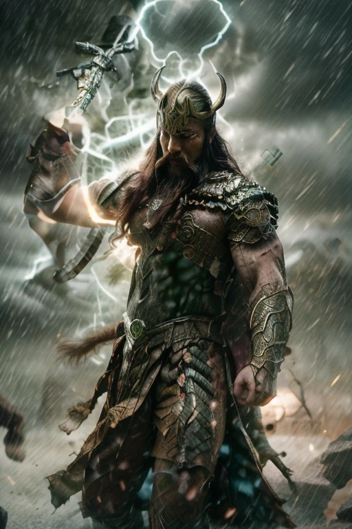 a detailed portrait of loki, god of mischief, son of odin, highly realistic, incredibly detailed facial features, striking green eyes, sharp cheekbones, elegant attire, northern mythology inspired, dramatic lighting, cinematic pose, hyper detailed, photorealistic, 8k, masterpiece, award winning digital art, physically perfect muscular body frame full bodyshot, ancient Viking mythology goddess