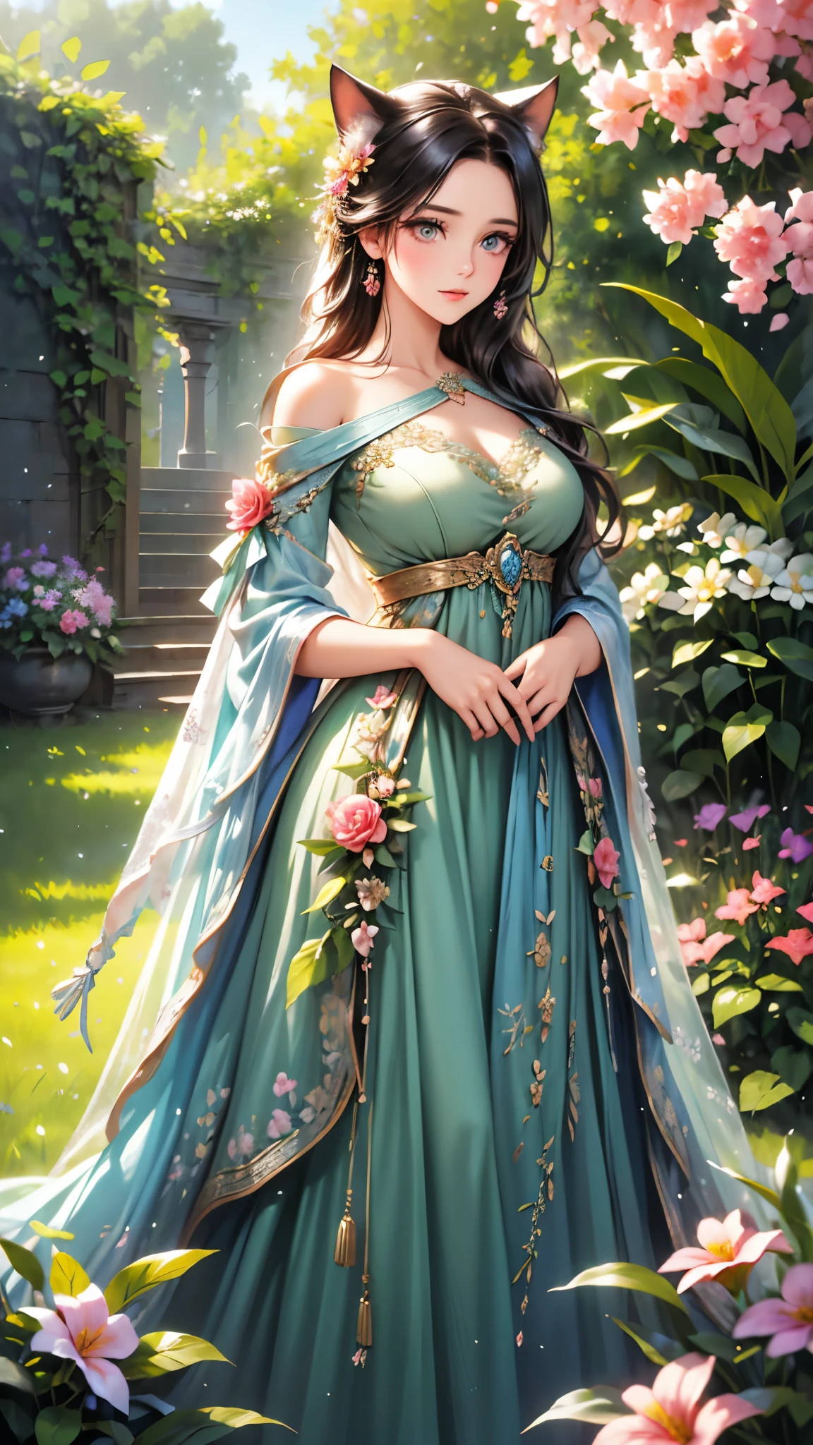 ((anime artstyle)),(Masterpiece),(Best Quality), (Super Detail),((Very Delicate and Beautiful)),cinematic lighting,1 lady,((full body portrait)),((standing in garden)),((solo)),(((1 princess in beautiful embroidery and jeweled extremely gorgeous princess rococo ballgown with voluminous full length hoop skirt))),((crinoline)),long train,((beautiful embroidery and jeweled)),voluminous frills,See-through,(gorgeous embroidery and beautiful lace),(((extremely gigantic tits,skindentation))),cleavage,((large amount of straight hair,extremely voluminous Hair,Very Long Straight Hair)),(finely detailed face and eyes),clear pupil,extremely gorgeousfull hair ornament,(bling-bling jeweled extremely gorgeousfull tiara),(bling-bling gorgeous gemstone jewelry),long veil,(beautiful background),(full body),((beautiful embroidery and jeweled extremely gorgeous princess rococo ballgown with voluminous full length hoop skirt))
