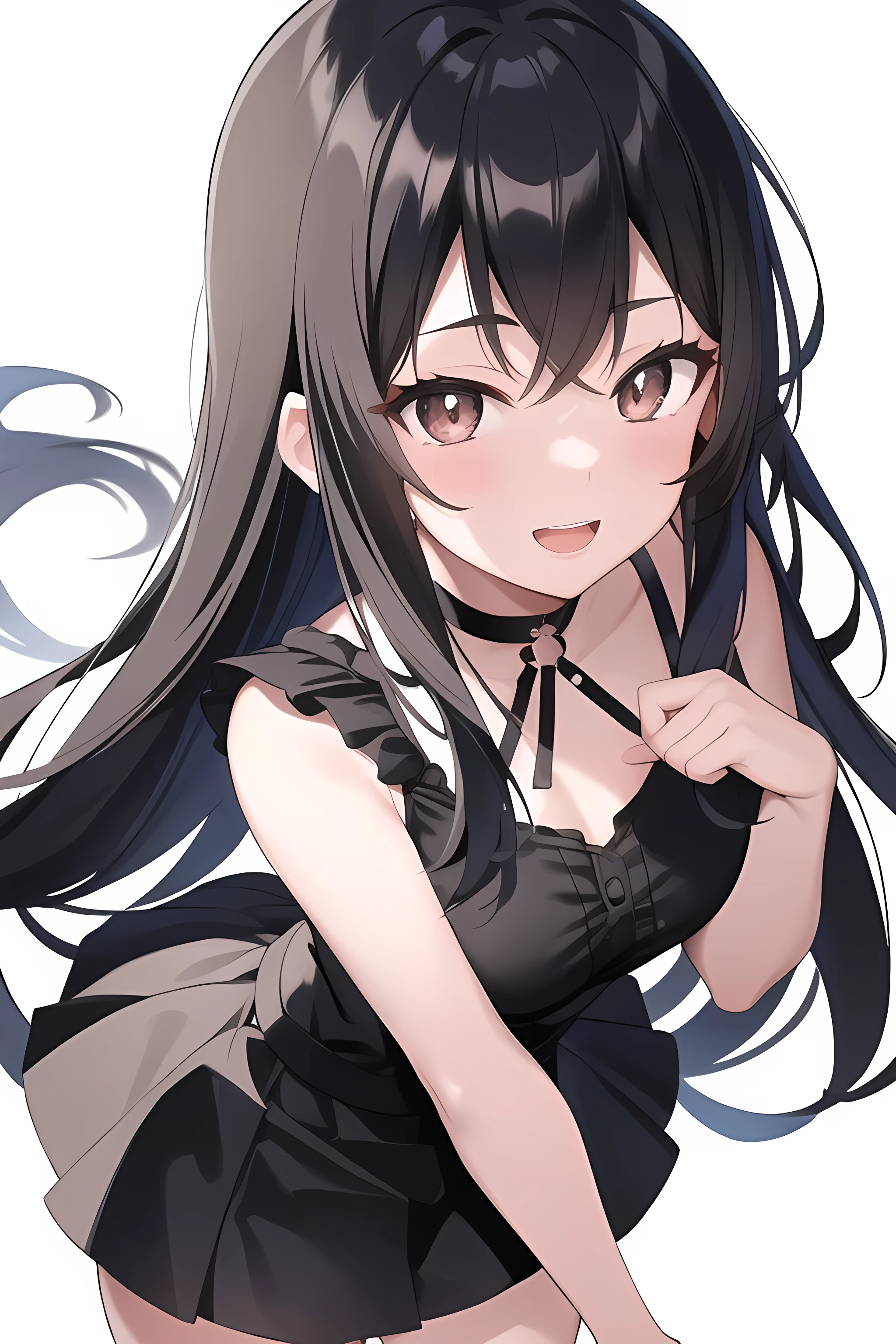 One Girl、As-、Cute Underwear、Upper body portrait、Sleeveless、Long black hair、Brown eyes、Large Breasts、high school student、Cleavage、camisole