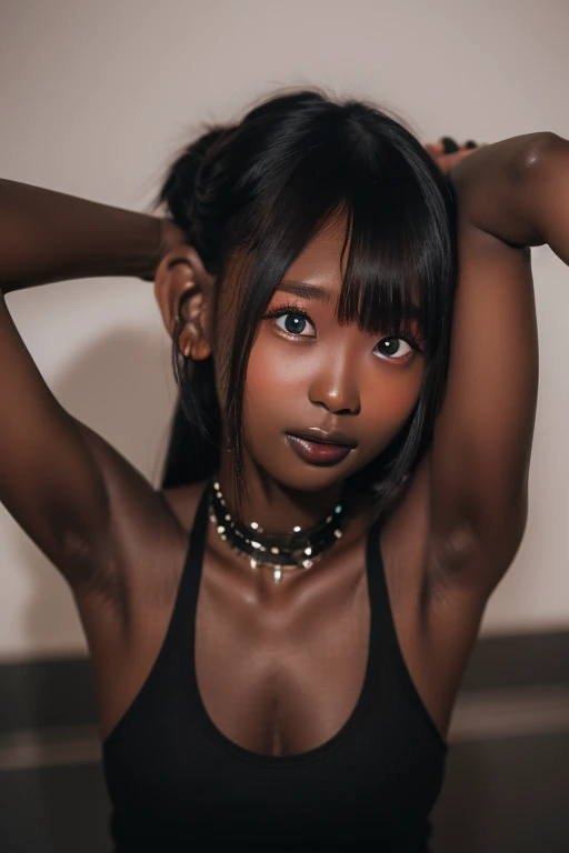 nsfw, obra-prima, melhor qualidade, ultra-detalhado, corpo inteiro: 1.2, ((nsfw loli garota negra)), aberto na frente, pose natural de corpo inteiro, sorriso claro, corpo inteiro, cabelo multicolor, enrolado, encaracolado, crespo moderno, Modern accessories, fundo tom pastel , colorido e simples. nsfw