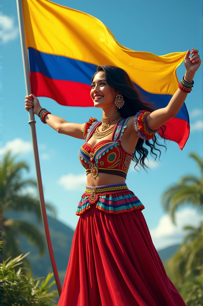 Girl with Colombian flag and a lively cumbia dress