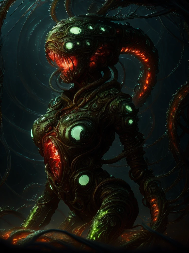 biogan,biopunk,((masterpiece)),a body suit girl,succubus,bioluminescence,