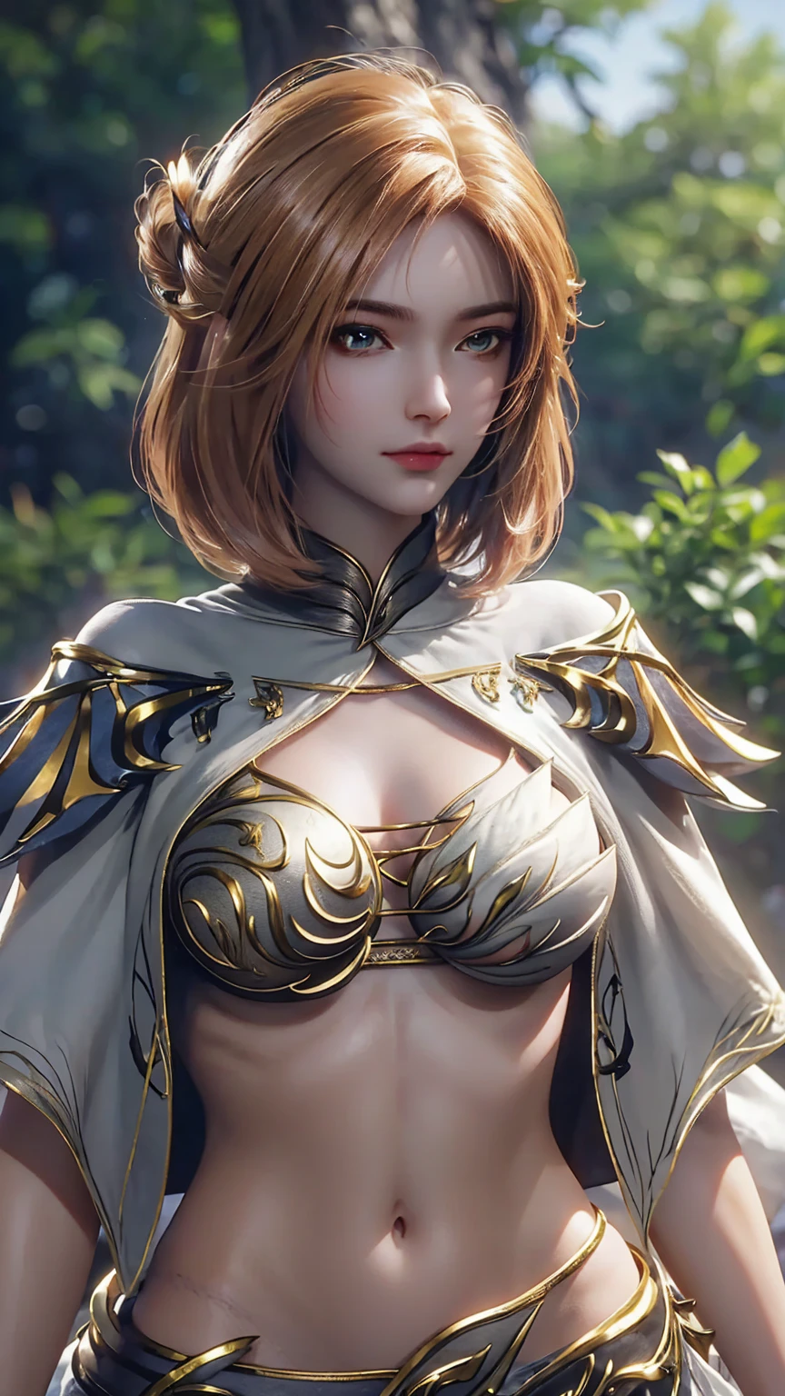 ((high qulity)), ((tmasterpiece)), 8K, Sit on your knees，Long legs，Bigchest，Twilight garden in the background，Elaborate Eyes，Long white socks，adorable expression，high qulity