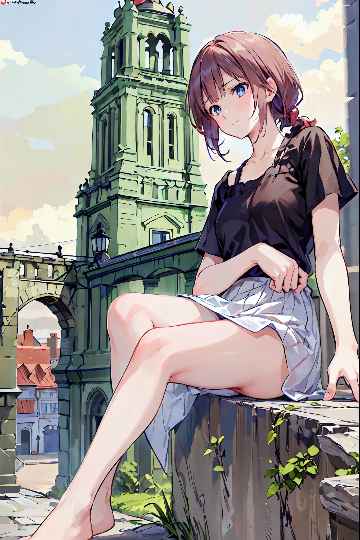 squatting,open legs、from directly below、Legs２Book、Panties with horizontal stripes、sit on the step、I'm looking away、In town、bustling street、cap、Shoulder bag、mini skirt、Private Server、Girl、Girl、Younger、Baby Face、flat chest、forehead、Dynamic Angle、Squinting、Both eyes open、Voyeur style、ground
