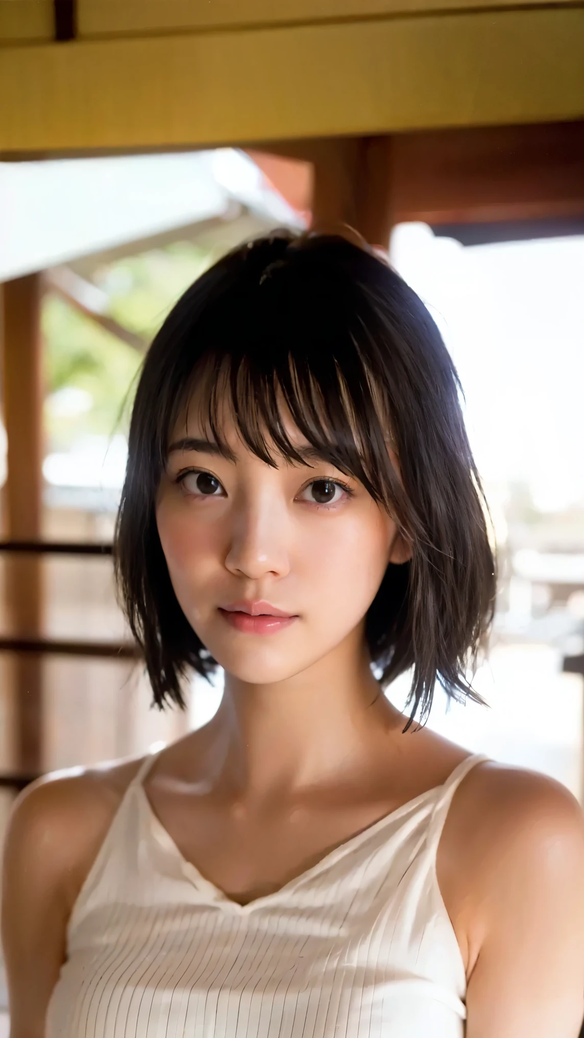 Cute Japanese Women Photos,  20 years old, Oil, One Length Hair＆Hair straightening balm:1.55, (photo Realistic:1.4), (hyper Realistic:1.4), (Realistic:1.3), (Smooth lighting:1.05), (Improving the quality of cinema lighting:0.9), 32K, 1 person,20 years oldの, Realistic lighting, Backlight, The light shines on your face, Ray Tracing, (Bright light:1.2), (Improved quality:1.4), (Highest quality Realistic textured skin:1.4), fine grain, Detailed face,(smile:0), (Emphasise close-ups of the face:1.3), (Enhances the beauty of skin texture:1.1),((Extremely precise and accurate anatomy:1.0)), (Enhances the beauty of skin texture:1.1), Clean, glowing skin, mesh, thin:1.2, (Realistic:1.3), Realisticなライティング, (Smooth lighting:1.05), 32K, One Japanese woman, fine grain, Detailed face, (Film Grain:1.1),(Accentuate your body lines:1.1), High resolution, Natural look, Kind eyes, Improves hair quality, Delicate light and shadow, Transparent muscles, Graceful pose, Beautiful Eyes, Sharp details, Soft light reflection, Beautiful contours, Delicate skin tones, Thin hair,Cute Japanese Women Photos,