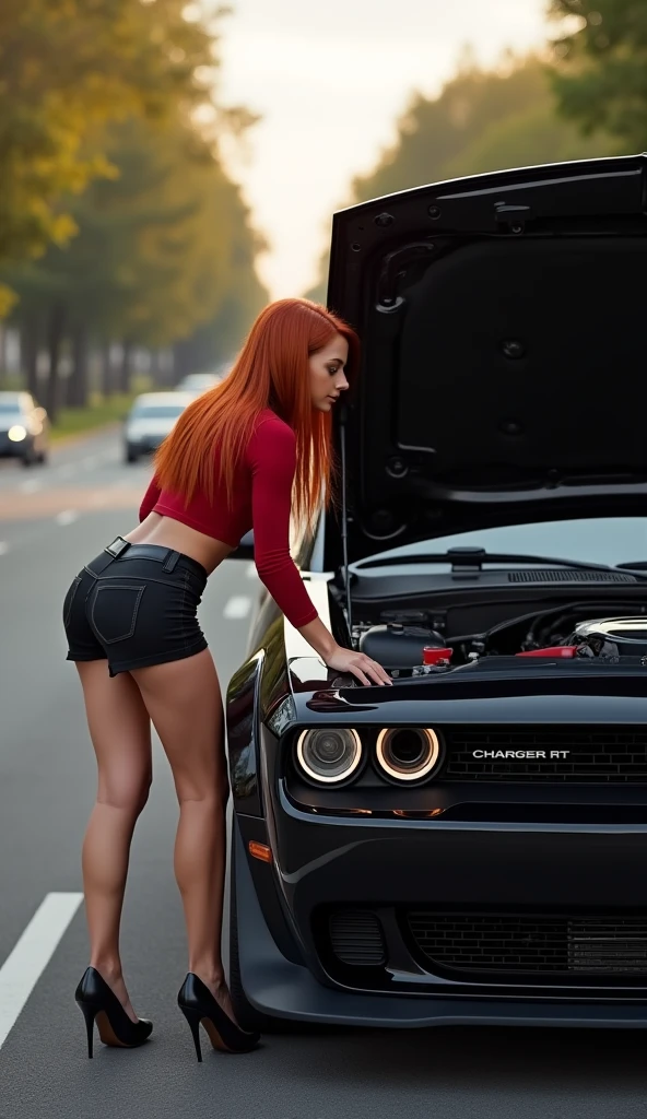 Peugeot 508 noir immatriculé CZ-404-ZY de 2010 dans une station de lavage avec une fille rousse en bikini blanc qui est assise sur le capot avec une vue d’angle 