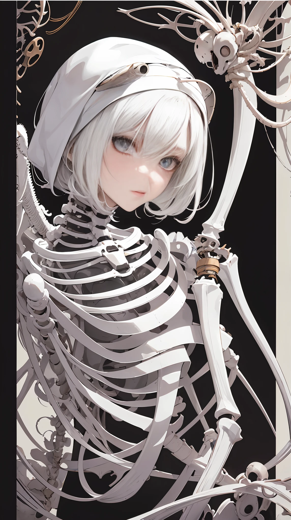 anime girl with a skeleton in her hands, skeleton girl, anime skull portrait woman, romanticism lain, anime wallaper, ((skull)), nightcore, (anime girl), ( ( ( skeleton ) ) ), skeleton, by Shingei, hd anime wallaper, sh, anime artstyle, ( ( misa amane # ) ), yandere