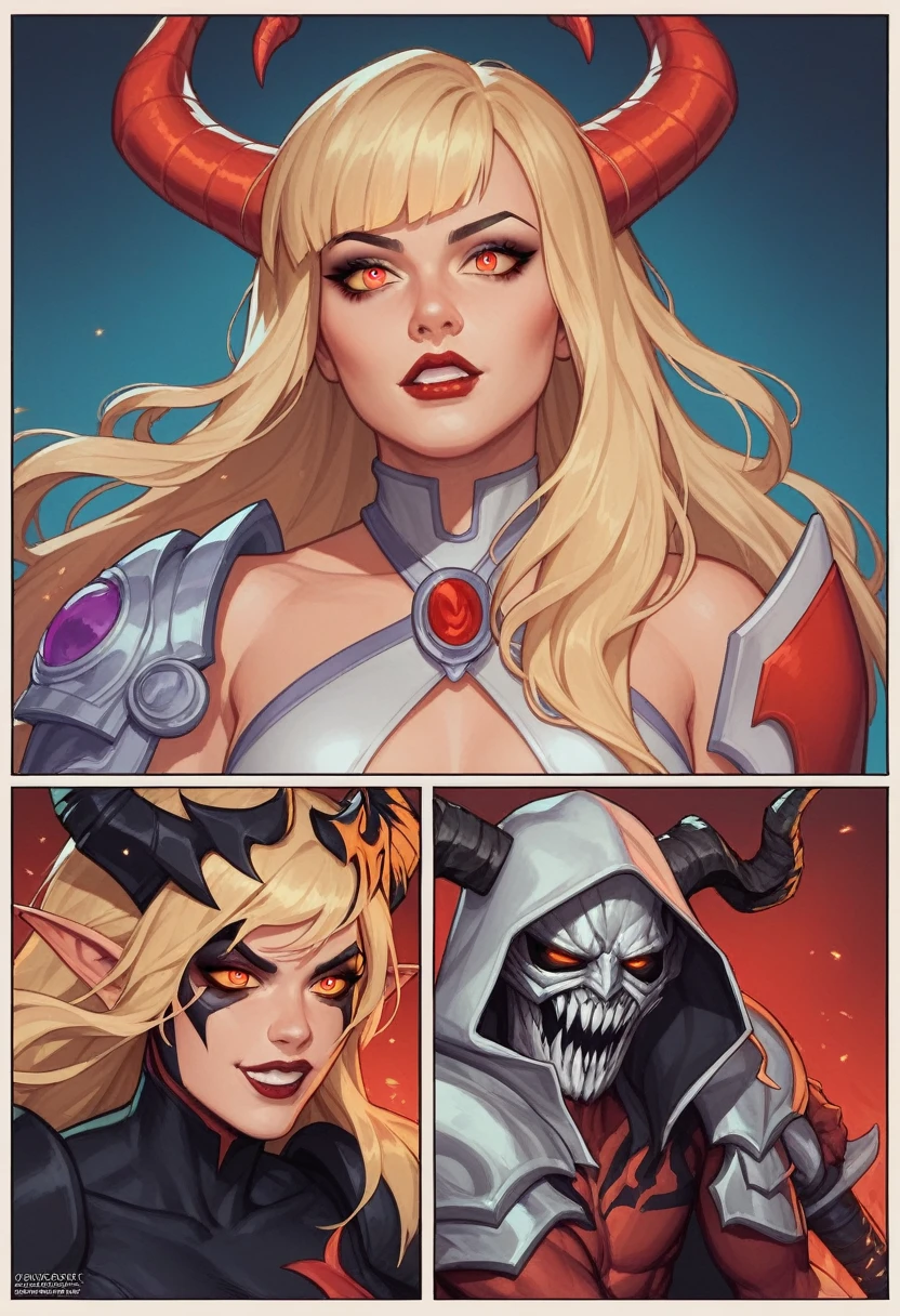 Vampire Viking woman, berserk, viking clothing, red eyes, White hair, dynamic pose, (with electric guitar, rock guitar in the form of an axe), thunder, red lightning, storm, rain, microparticles, body in runes, dark fantasy, death metal, vampire aura, scandinavian runes, blood splashes,Cel-shaded, detailed, Arcane Animated Series Style, borderlands game style