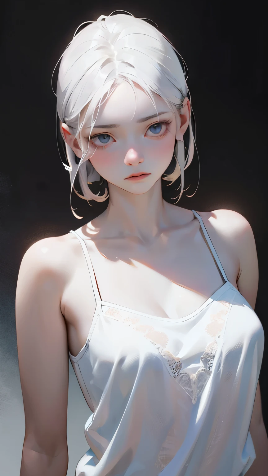 Low Leg、Low rise、Fearful expression、(((Realistic images)))、Translucent white skin、White camisole、((The girl&#39;s upper body is visible))、the skin is transparent、Make the expression more realistic、thin, soft and smooth hair、Highlight wrinkles in clothing、Highest quality、High resolution、Extremely detailed 8K、 (Ultra HD、Very detailed、Very detailed、Very realistic、Ultra-realistic、Realistic)、One Girl、One thumb、View 4 books、The underwear you are wearing is very soft and pleasant to the touch...、Stagnation、Beautiful girl with slim body、Waist-length platinum blonde hair、Grey Eyes、My Room、Chic monochrome room