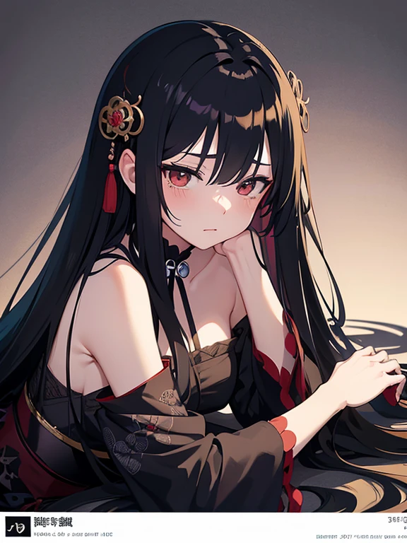 masutepiece, Best Quality, Ultra-detailed, Beautiful face, Beautiful skin, Cute little girl s, clear pale skin, Red Eyes, Glowing eyes, blac hair, Braid hair, (((Hollow surface))), (((Jiangaoist clothes))), (((sitting and spreading her legs))), Looking down, devastated, darkness, fullmoon, jiangshi, Qing_tracking