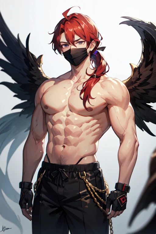(masterpiece,best quality,ultra_detailed,highres,absurdres:1.2), illustration,doujinshi doujin,faux traditional media,nsfw,(((1boy))),((upper body)),handsome,about 20 years old,fantasy,mature_male,black skin,red hair Golden slit pupils eyes,wind,((dragon_horns)),(Dragon),((jewelry)),dragon_wings,fur jacket,((Tachi-e)),(((white_background))),((solo)),looking_at_viewer<lora:kr-maleface-i2-000006:1> <lora:vectorer:-2>