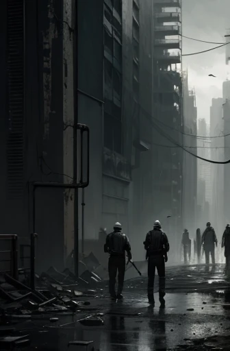 zombies are walking through a city street in a black and white photo, horde of zombies, zombie horde, zombie in horror concept art, resident evil virus concept art, zombies apocalipsis, zombies attack, zombies, zombie everywhere, zombies in the streets, zombie's, desolate with zombies, call of duty zombies, zombie apocalypse, apocalyptic art, detailed 4k horror artwork
