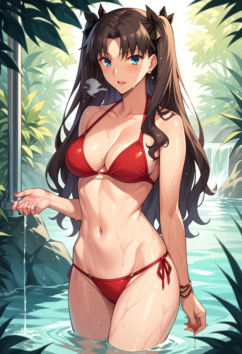 Tohsaka Rin, bikini top, after bathing, wet body, hot breath, perfect hands