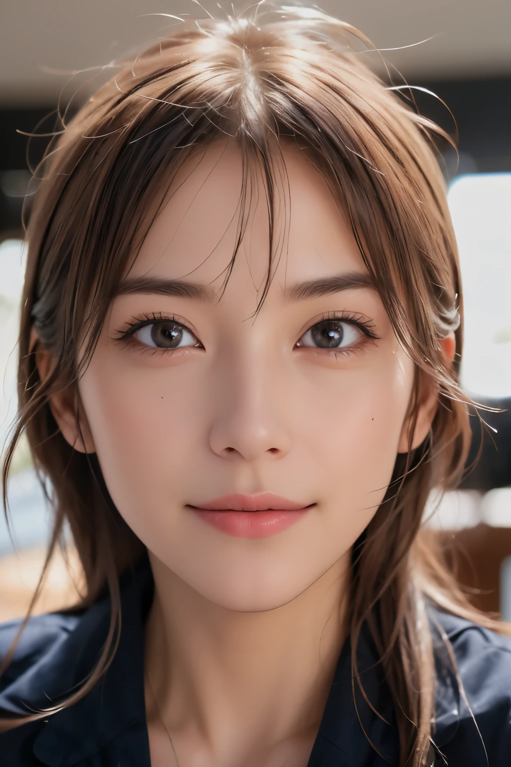 (realistic, photo-realistic:1.37),(8k, RAW photo, best quality, masterpiece:1.2), cute, ultra-detailed,heart-shaped pupils,physically-based rendering, ultra high res, kodakvision color, shot on Arricam LT Camera, bokeh, sharp focus,
looking at viewer,photorealistic,realistic, solo, photorealistic, best quality,extremely detailed face,extremely detailed eyes and face, beautiful detailed eyes,absurdres, incredibly absurdres,haunting smile,Messy hair, floating hair, ,