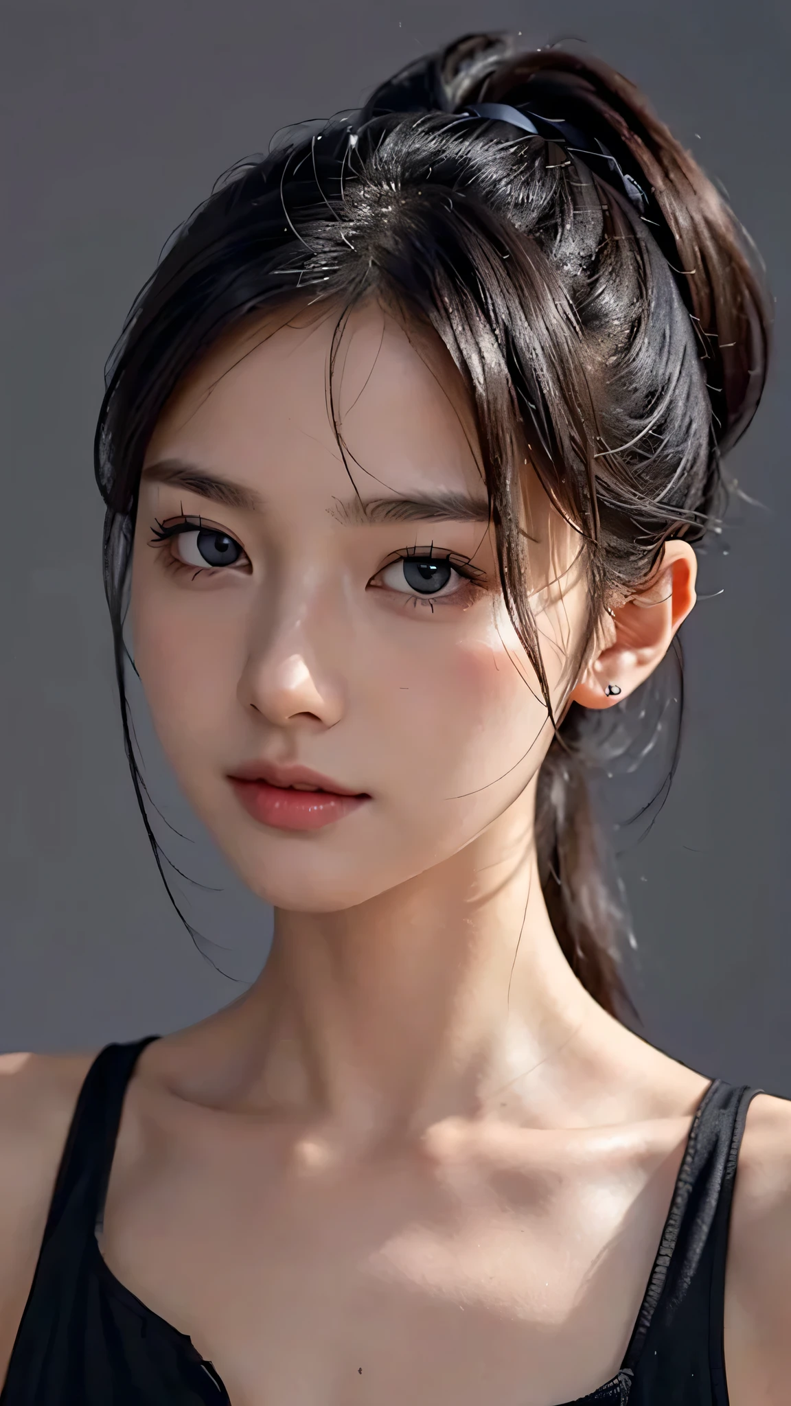 Cosmetics commercial style,Commercial filming studio,Lipstick in hand,close up face,fully body photo,masutepiece, The highest image quality, High quality, the background is clear,Beautiful woman, Japanese, Detailed, Ultra-detailed, finely detail, hight resolution, 8K Wallpaper, Perfect dynamic composition, Beautiful detailed eyes ,Detailed eyes, Detailed skin, Beautiful skin, 超hight resolution, (reality: 1.4),Very beautiful woman, Slightly younger face, Beautiful skin, slender, (Ultra photo realsisim), (hight resolution), (8K), (Very detailed) (beautifully detailed eyes), (super detailed), (Detailed face), view the viewer, Fine details, Detailed face, Staring straight ahead, Staring straight ahead, photos realistic, Bright lighting, Professional Lighting, Black hair,poneyTail,a baby face,sixteen years old,Hairstyle: ponytail,Long ponytail hairstyle,slight smile,