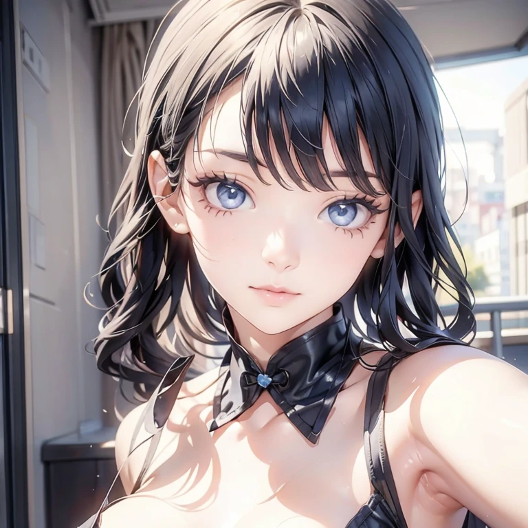 High resolution, (Blue long hair:0.8), Blue cat eyes, Detailed face and skin、Detailed leotard、Pretty Girl