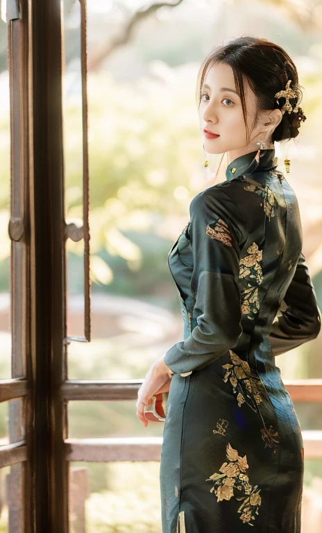 {1girl, beautiful woman in traditional Chinese dress, red qipao, intricate golden floral patterns on dress, long flowing black hair, jade hairpin, delicate earrings, shining black gemstone eyes, full red lips, graceful movement, round detailed eyes & facial features, from behind, from side, from top,

award winning, masterpiece, anatomically right, high quality, quality, high details, detail, super detailed, her bust size might be 4 D.

(qipao dress flowing like blooming lotus & drifting red clouds), (best quality,4k,8k,highres,masterpiece:1.2),ultra-detailed,(realistic,photorealistic,photo-realistic:1.37),extremely detailed eyes and face, longeyelashes,cinematic lighting,vibrant colors,elegant portrait,}