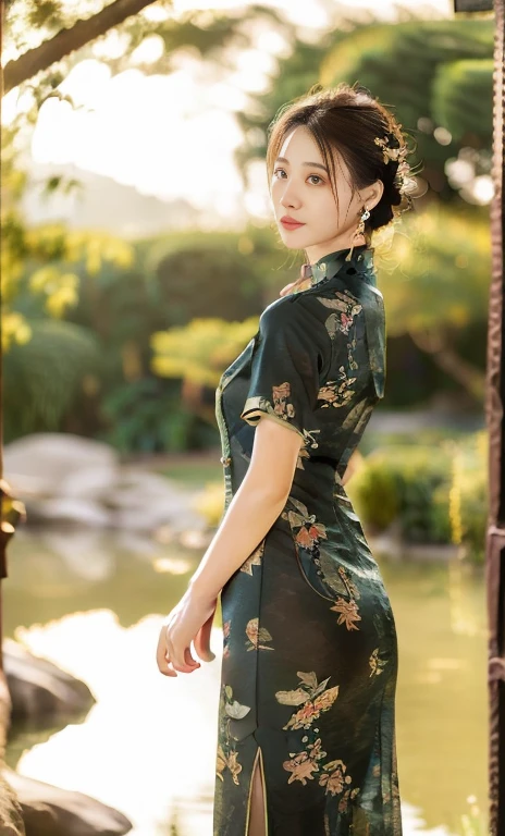 {1girl, gorgeous woman in traditional Chinese dress, 🍎 RED qipao, intricate golden floral patterns on dress, long flowing black hair, jade hairpin, delicate earrings, shining black gemstone eyes, full red lips, graceful movement, beautiful detailed eyes & facial features, from behind, from side, from top,

award winning, masterpiece, anatomically right, high quality, quality, high details, detail, super detailed, her bust size might be 4 D.

(qipao dress flowing like blooming lotus & drifting red clouds), (best quality,4k,8k,highres,masterpiece:1.2),ultra-detailed,(realistic,photorealistic,photo-realistic:1.37),extremely detailed eyes and face, longeyelashes,cinematic lighting,vibrant colors,elegant portrait,}