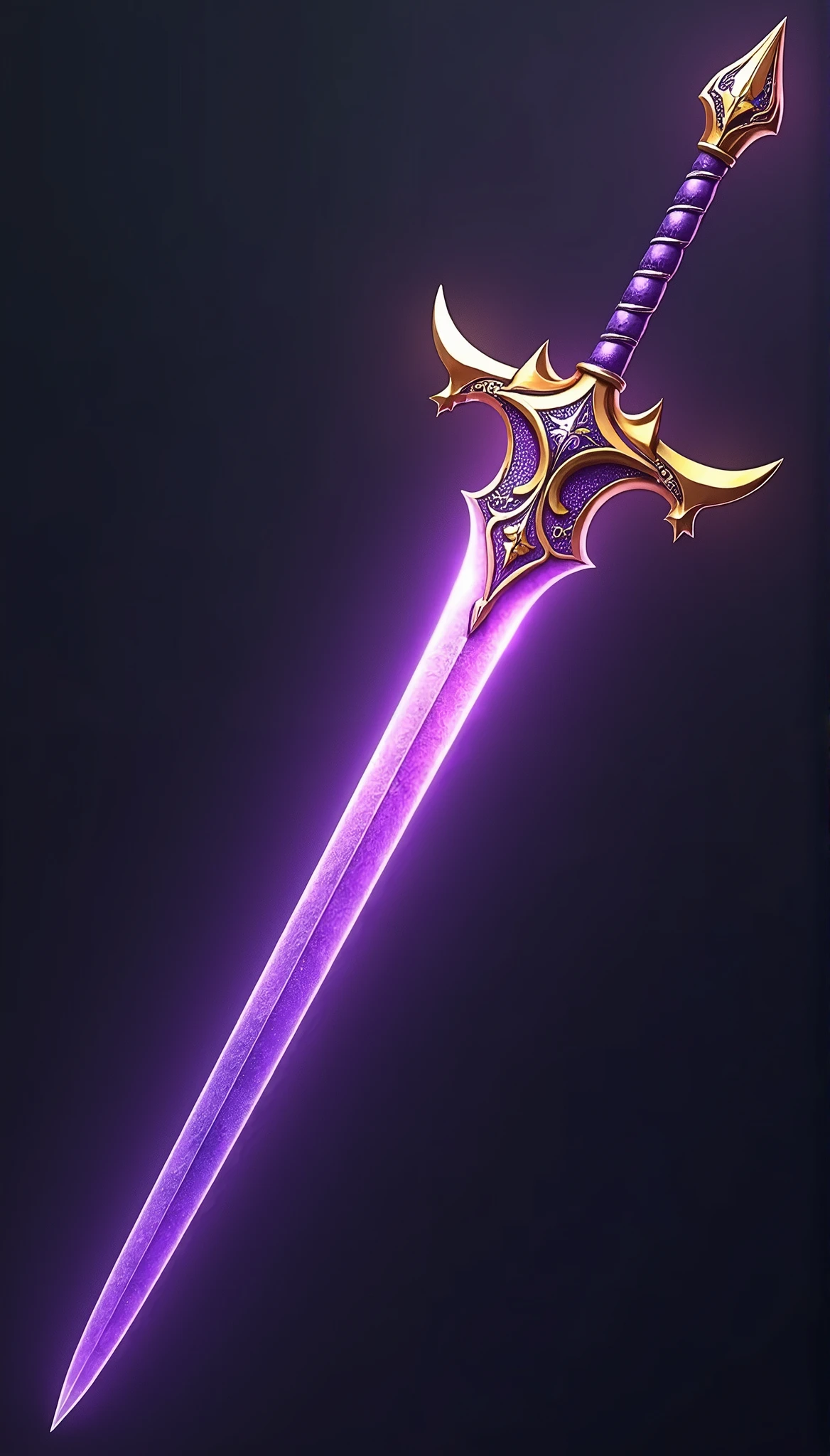 a close up of a sword with a gold and purple design, sword design, fantasy sword, huge sword, fantasy rpg weapon art, beautiful sword, greatsword, fantasy sword of warrior, greatsword, Gold sword, epic fantasy weapon art, war blade weapon, warcraft blizzard weapon art, weapon concept art, intricate fantasy spear, chainsword in the other, rpg game item, sword inside the shield, Ronan third class style from the game Grand Chase, black with gold details