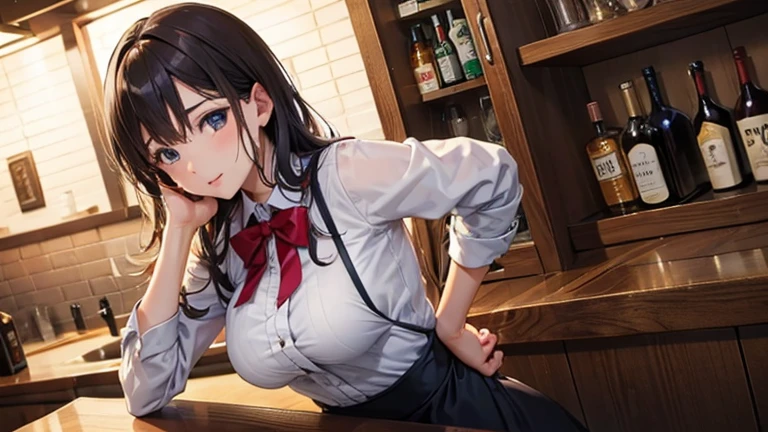 (medium shot, looking away, shift her off center),an adult woman is standing the corner edge of the table side, various clothes, wearing skirt, she thrusts her crotch forward, she uses her crotch to push the corner edge of the table from the side, (her crotch must be touching the corner edge of the tabletop board), open her legs, Includes crouching pose, (straddling on the corner edge of the table), for masturbation, orgasm, shy smile, in the restaurant,