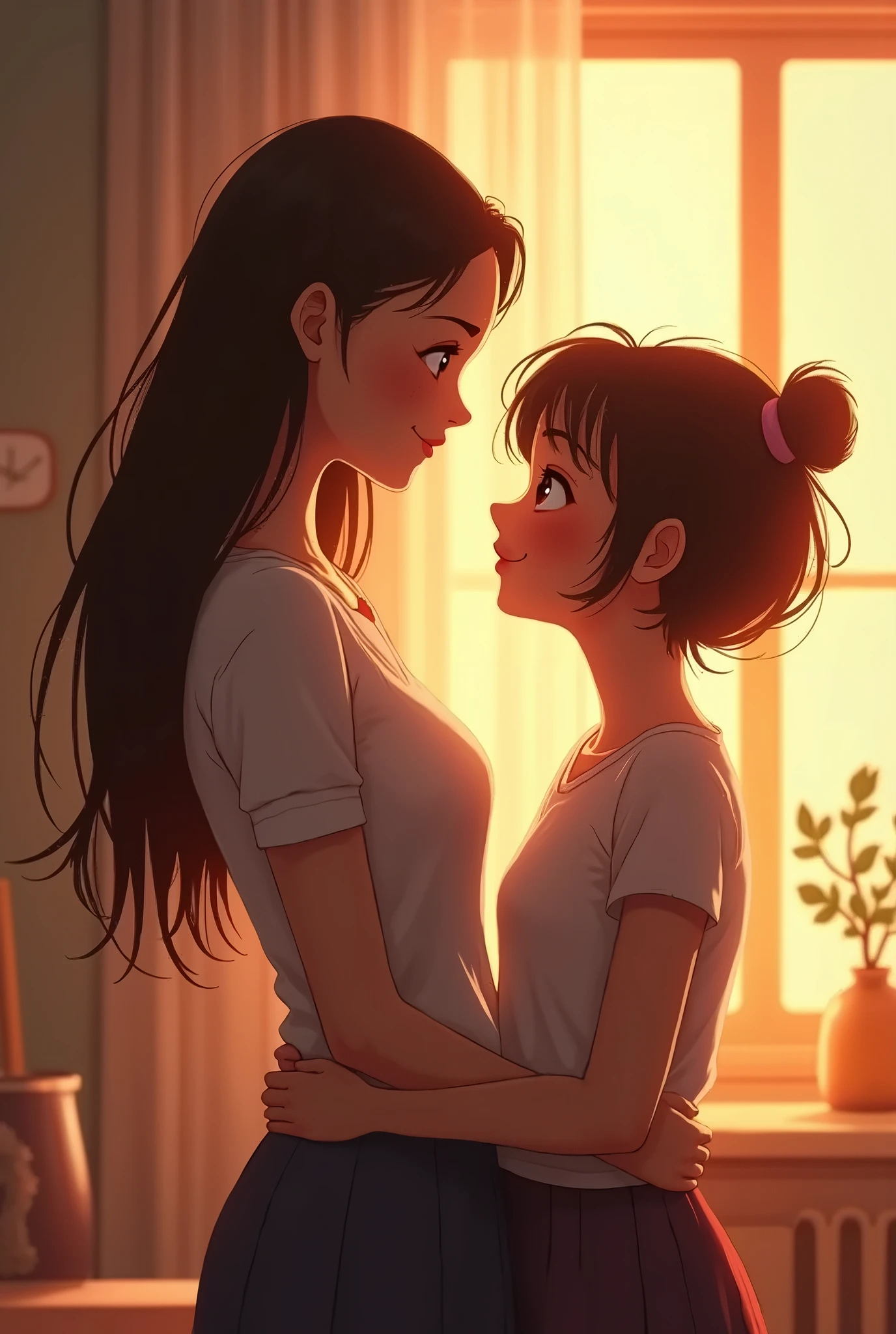 12-year-old mother holding her 8-year-old daughter,The daughter is drinking her mother's milk,Chinese big breasts,teens girl,