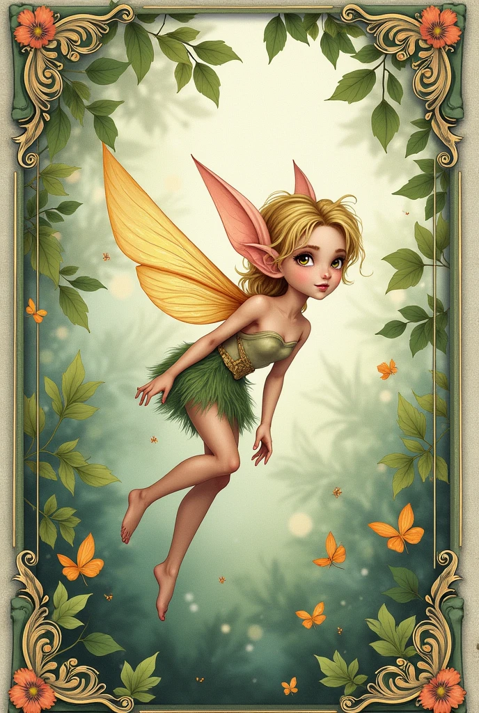 tinker bell nude at the florest, open legs, pubic hair, fairy, medieval fantasy, wings, green socks walt disney