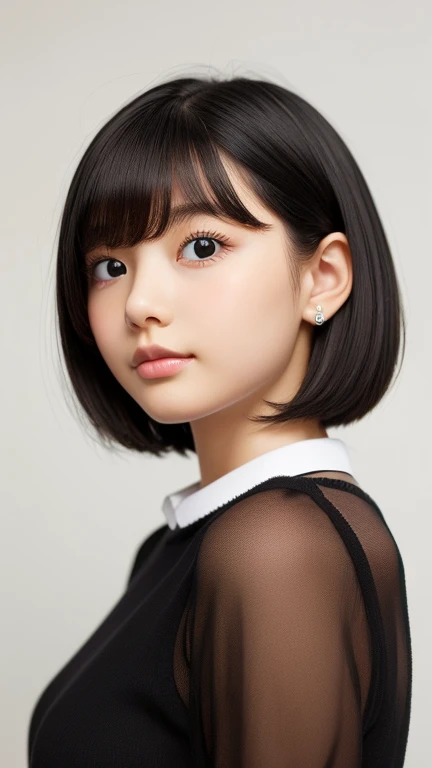 One girl, Fluffy short hair,Black Hair,smile,Inside the room, Pink Silk,Shoulder strap,Bed,Sit,Innocence,,Look here,Close-up of a small valley in the chest,transparent, (masterpiece, Highest quality), Soft Light, Structure of the film, Like a movie