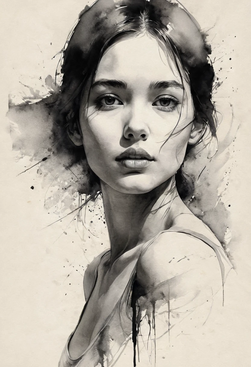 (Best Quality, High resolution, masterpiece:1.2), Very detailed, Realistic:1.37, Black ink sketch, Smooth lines, Expressive and poseable, Minimalist Background, Emphasis on light and shadow and spatial perception, Plenty of negative space, Young girl.Ink portrait,Smooth flowing lines,Expressive facial features,Delicate emotions,Ink contrast,Simple Background,Emphasis on light and shadow,Size,Plenty of negative space,Peaceful atmosphere,Serene atmosphere,Dreamy feeling,Subtle yet captivating details,Calm colors,Calm and introspective,Graceful posture,Gentle Movement,Kind and innocent,A whisper of elegance,Quiet elegance,radiant glow,Sublime Beauty,Vector illustration,Black and White,Natural and organic,Upbringing、Calm down,Sublime simplicity,Mysterious charm.