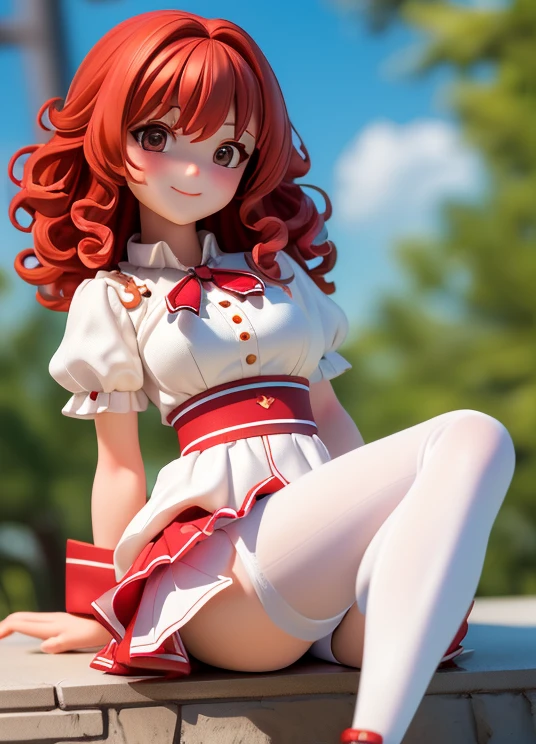 best quality, masterpiece, extremely detailed CG, official art , professional lighting, detailed background, sakimiyairuka, red hair, green eyes, one side up, medium hair, green scrunchie, hair ornament, gleaming skin, big breasts, big ass, playboy bunny,(black pantyhose, bowtie, wrist cuffs)