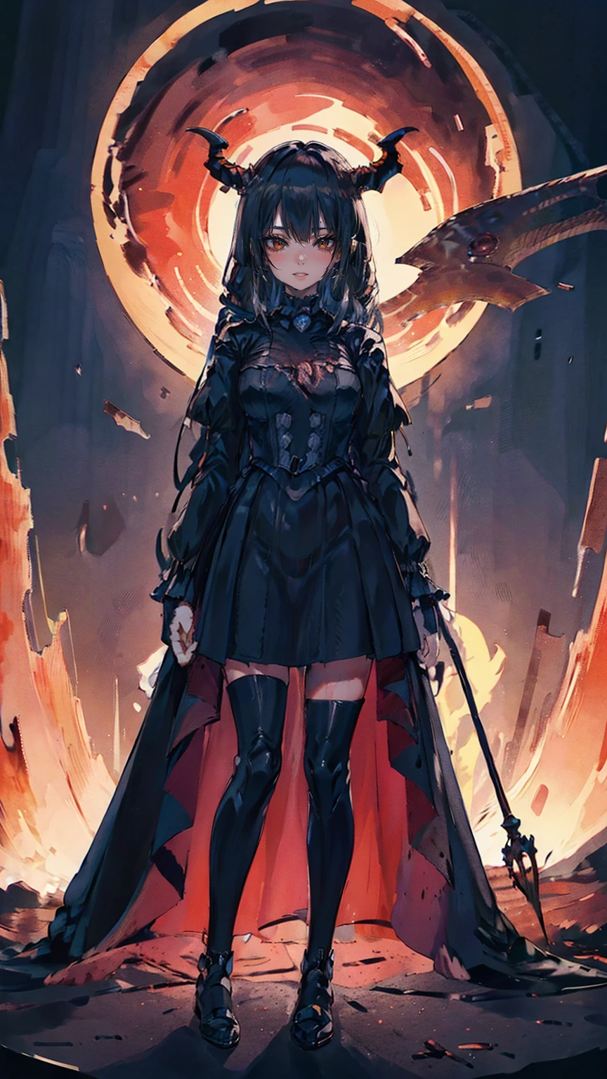 , Perfect Eyes, Soft Light, high quality, 4K resolution, masterpiece: Fine skin, Attention to detail, 最high quality, Awards, Very detailed, high quality, devilの女王、Horned goat, Gothic Dress, Living in the depths of hell, Lava flow, Blue long hair, Bright Blue Eyes, Red High Heels, Navy Blue Dress、Shadowy Face　、Have a weapon、Staring at the audience with a frightened expression、beautiful girl、とてもcute天使、Pink Gothic Fashion、cute、baby face、smile、Long skirt、Black long boots、.(最high quality,4K,High resolution,masterpiece:1.2),Very detailed,Realistic:1.37,Spooky altar background,dark fantasy,Red color scheme,Ominous atmosphere,Eye-catching,Storytelling,anatomy,Anime Style,Concept Art,beautifulAttention to detail顔と (((Red eyes ))),A terrifying ritual ,devilの儀式,Premature death,Inappropriate behavior,クレイジーなsmile,Scythe Face,Girl Monster, beautiful, Delicate facial features, Sharp Eye, Sharp Fangs, pale Skin, Dark Background, Cinema Lighting, Dramatic Shadows, Gothic style, Gloomy atmosphere, dark fantasy, One person&#39;S, Please open your mouth wide, Open your mouth and baring your teeth,Sharp teeth like a beast, Wide lips, Very wide mouth, Red cheeks, ,(Blood splatter:1.4),Scary smile, smile,Angel Design, TwiSted smile、Bloody、Head bleeding,,,,,、Blood splatter、,(Blood splatter:1.4),skull,devil&#39;gun,Horror Style, ((Fantasy Sweet Ta Frill Pink Costume)), ((Flowing blonde hair)), ,(Blood splatter:1.4),Female Curves, Sexy flat stomach, Perfect hands, Perfect anime character face, (Pink Tata Dress)), Standing, ((邪悪なsmile)), ,(Blood splatter:1.4), Steam circulation, Moonlight Illumination, night lighting, (Blood splatter:1.6),アニメAngel Design, TwiSted smile、Bloody、Head bleeding,,,,,、Blood splatter、,(Blood splatter:1.4), skull,Gothic architecture、Western architecture、ファンタジーのworld、,Victorian city, Skeleton Gas Light,Absurd, High resolution、 ((Tabletop)), ((最high quality)), (Very detailedな), ((Very detailed)), (beautiful), ((cute)), (NFSW:1.8), One personで,(:1.6)、(world&#39;最も恐ろしく不気味なdevilの少女:1.5)beautiful face、Full Body Ezbian、pale, beautiful肌、beautiful金の髪、smile gently、Dark building ruins、(snow white&#39;Frill dress:1.3)、(The dark ruins are stained with blood:1.3)、Low angle full body shot、(少女は血の池の中にStanding:1.5)、(The ground is full of blood:1.3)、(The girl lost a lot of blood......:1.3)、(クレイジーなsmile:1.6)、Spirits、(Blood dripping from the mouth:1.3)、
