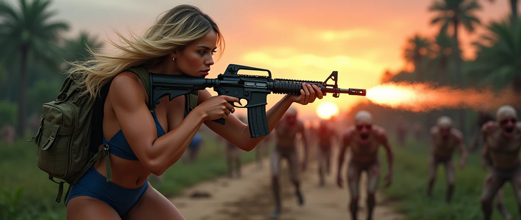 there is a woman walking down the street with a gun, realistic apocalyptic war scene, set in post apocalyptic tokyo, zombie in horror concept art, beautiful zombie, in a post apocalyptic setting, in a post apocalyptic city, in a post-apocalyptic wasteland, post apocalyptic scene, post-apocalyptic, post - apocalyptic, post apocalyptic, post-apocalyptic hellscape, apocalyptic 8 k