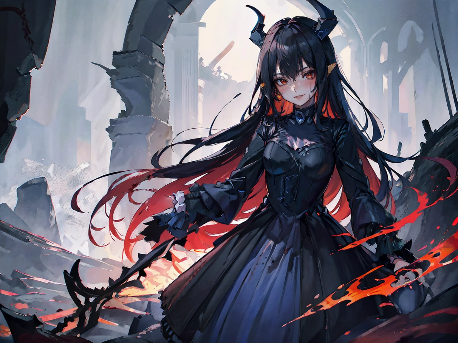 , Perfect Eyes, Soft Light, high quality, 4K resolution, masterpiece: Fine skin, Attention to detail, 最high quality, Awards, Very detailed, high quality, devilの女王、Horned goat, Gothic Dress, Living in the depths of hell, Lava flow, Blue long hair, Bright Blue Eyes, Red High Heels, Navy Blue Dress、Shadowy Face　、Have a weapon、Staring at the audience with a frightened expression、beautiful girl、とてもcute天使、Pink Gothic Fashion、cute、baby face、smile、Long skirt、Black long boots、.(最high quality,4K,High resolution,masterpiece:1.2),Very detailed,Realistic:1.37,Spooky altar background,dark fantasy,Red color scheme,Ominous atmosphere,Eye-catching,Storytelling,anatomy,Anime Style,Concept Art,beautifulAttention to detail顔と (((Red eyes ))),A terrifying ritual ,devilの儀式,Premature death,Inappropriate behavior,クレイジーなsmile,Scythe Face,Girl Monster, beautiful, Delicate facial features, Sharp Eye, Sharp Fangs, pale Skin, Dark Background, Cinema Lighting, Dramatic Shadows, Gothic style, Gloomy atmosphere, dark fantasy, One person&#39;S, Please open your mouth wide, Open your mouth and baring your teeth,Sharp teeth like a beast, Wide lips, Very wide mouth, Red cheeks, ,(Blood splatter:1.4),Scary smile, smile,Angel Design, TwiSted smile、Bloody、Head bleeding,,,,,、Blood splatter、,(Blood splatter:1.4),skull,devil&#39;gun,Horror Style, ((Fantasy Sweet Ta Frill Pink Costume)), ((Flowing blonde hair)), ,(Blood splatter:1.4),Female Curves, Sexy flat stomach, Perfect hands, Perfect anime character face, (Pink Tata Dress)), Standing, ((邪悪なsmile)), ,(Blood splatter:1.4), Steam circulation, Moonlight Illumination, night lighting, (Blood splatter:1.6),アニメAngel Design, TwiSted smile、Bloody、Head bleeding,,,,,、Blood splatter、,(Blood splatter:1.4), skull,Gothic architecture、Western architecture、ファンタジーのworld、,Victorian city, Skeleton Gas Light,Absurd, High resolution、 ((Tabletop)), ((最high quality)), (Very detailedな), ((Very detailed)), (beautiful), ((cute)), (NFSW:1.8), One personで,(:1.6)、(world&#39;最も恐ろしく不気味なdevilの少女:1.5)beautiful face、Full Body Ezbian、pale, beautiful肌、beautiful金の髪、smile gently、Dark building ruins、(snow white&#39;Frill dress:1.3)、(The dark ruins are stained with blood:1.3)、Low angle full body shot、(少女は血の池の中にStanding:1.5)、(The ground is full of blood:1.3)、(The girl lost a lot of blood......:1.3)、(クレイジーなsmile:1.6)、Spirits、(Blood dripping from the mouth:1.3)、
