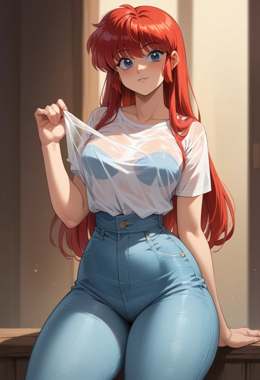 wearing super tight and transparent clothes