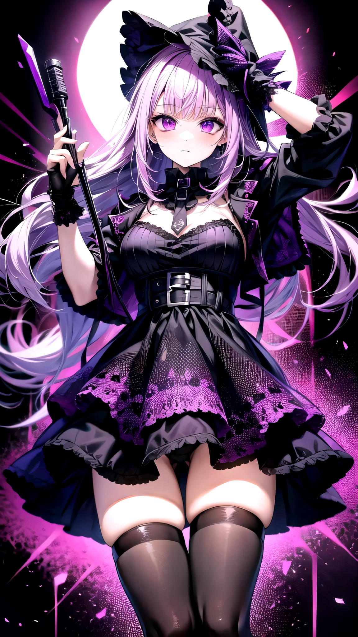 araffe girl in a black dress and purple leg wamer posing for a picture, purple and black clothes, goth punk clothes, witchcore clothes, e-girl, e - girl, gothic clothes, wearing cyberpunk streetwear, punk rock clothes, 1  anime goth girl, pastel goth, gothic clothing, gothic outfit, pastel goth aesthetic, astral witch clothes