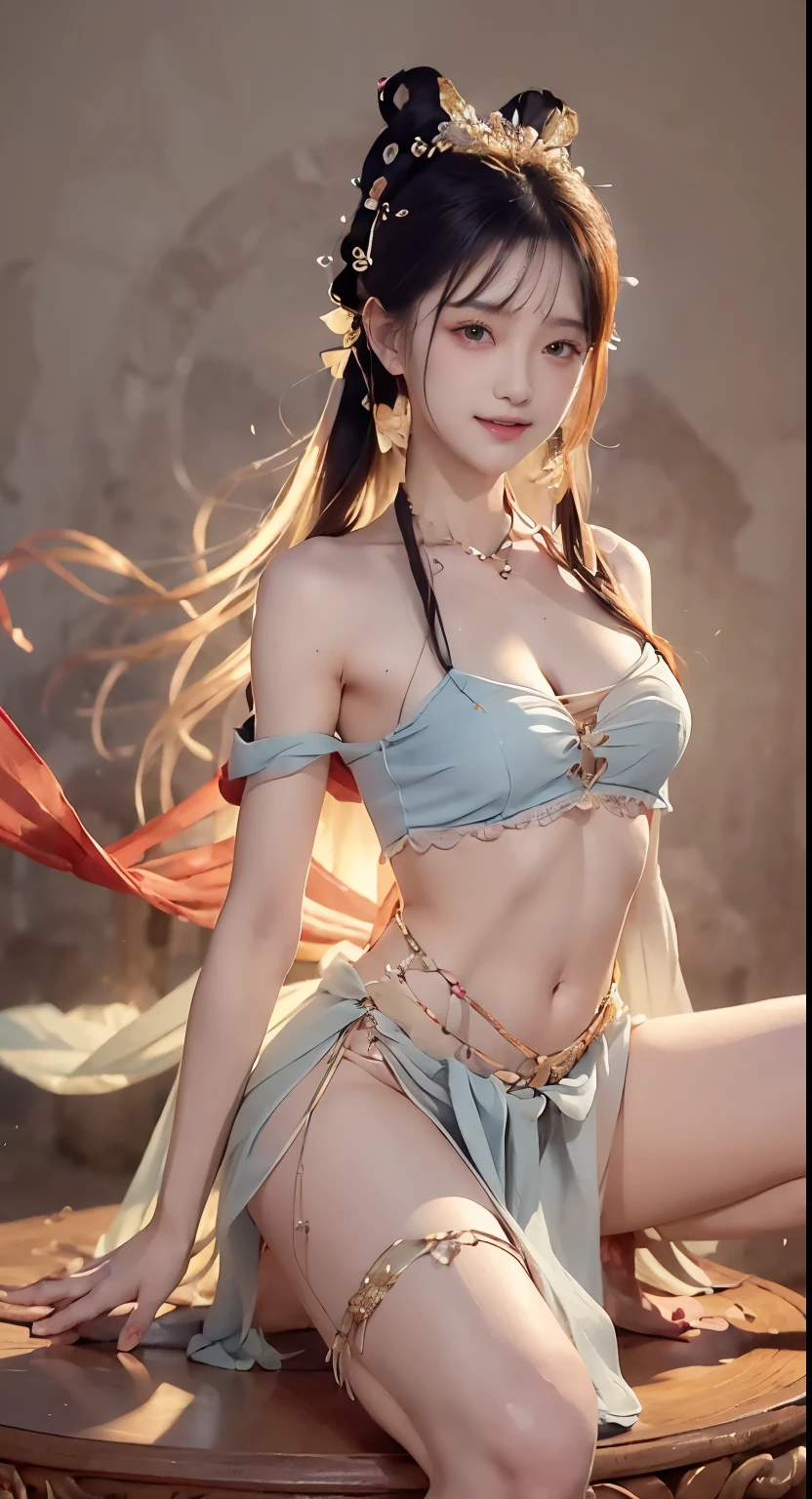 (1ung girls), extremely detailed CG unified 8k wallpaper, Highly detailed, High-definition raw color photos, professional photograpy, Realistic portrait, brunette, Long hair, Big breasts, (off-shoulder with wide open chest:1.1), Miniskirt, Panties, India...