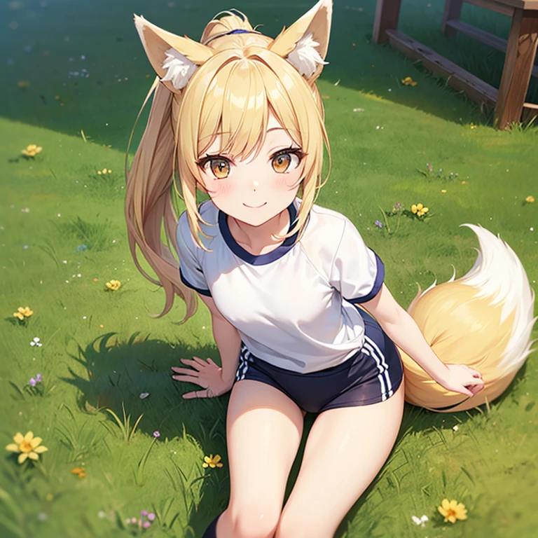 Big fox ears, at a park, milk comes out of small breats, brown larva comes out from anus