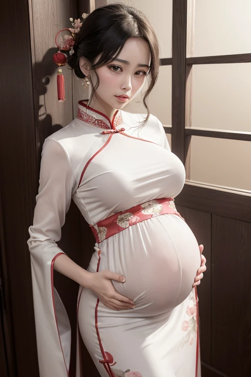 China　Princess　（儀modeで妊娠させられる）　Pregnant women　blush　　Functional　Shiny red long sleeve royal dress　hanbok　　milking　Mother　Breast milk　child　mode　She has exposed nipples