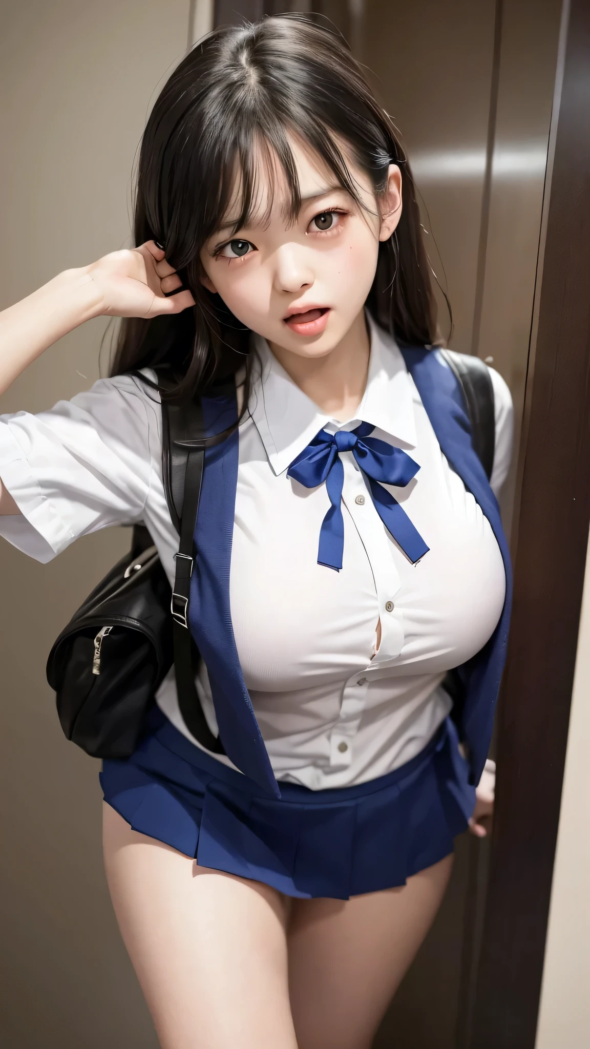 Beautiful girls in uniforms、Shouting with her mouth open in embarrassment:1.2, Face close-up, She tries to hide her panties with a mini shirt'Do not cover, A male student attacks a female student' Locker Room, Beautiful girl with a baby f semi-long princess cut, Vivid and realistic, The hands of the boys behind me reached under my legs.、I stimulated my groin with my fingers.., She said embarrassedly.、Standing with a look of shame and fear., , Male students get excited when they see female students crying., Distorted Eyes, Ultra-high resolution, 2k, Clear white skin, Slender body, Japanese, Anatomically correct