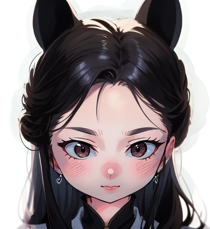 double buns hair style, cat ears, classic chinese hair, (masterpiece:1.2),(best quality:1.2), looking at viewer, curious face, gothic, (shiny skin:1.2), (depth of field:1.2), cinematic, cowboy shot, outdoors, night, town, dress, brown wavy hair, long hair, side bang, fringe, closed lip, chinese clothing