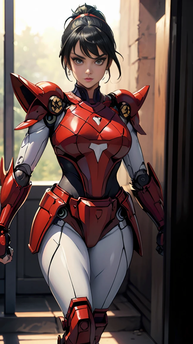 Full body, (1mecha girl:1.3, solo), (Audrey Hepburn:1.3), (a extremely pretty and beautiful woman), 30 years, (sexy girl), (muscle girl, athletic body), (professional attire:1.3), (2: 1.1), (walking on red carpet:1.3), (attractive random posing:1.3), (in the night royal party:1.3), (looking straight at you:1.3), (starring at you:1.3), (front view:1.3),  break, (ponytail:1.3), (shiny-black thin hair:1.2), bangs, dark brown eyes, beautiful eyes, princess eyes, (big eyes:1.3), bangs, wearing a glasses:1.3, Hair between eyes, short hair:1.3, (slender:1.1), big breasts, (thin waist: 1.15), (detailed beautiful girl: 1.4), Parted lips, Red lips, full-make-up face, (shiny skin), ((Perfect Female Body)), Perfect Anatomy, Perfect Proportions, (most beautiful actress face:1.3, extremely cute and beautiful actress face:1.3), (bikini samurai armor), BREAK, (View viewer, wearing a lovely bitch cordinate, (insanely detailed shiny-red cyborg body armor :1.3), (armor:1.3), (pin-heels:1.3), detailed clothes, BREAK, (detailed royal night  background:1.2), (dark background), (Studio soft lighting: 1.3), (fake lights: 1.3), (backlight: 1.3), BREAK, (Realistic, Photorealistic: 1.37), (Masterpiece, Best Quality: 1.2), (Ultra High Resolution: 1.2), (RAW Photo: 1.2), (Sharp Focus: 1.3), (Face Focus: 1.2), (Ultra Detailed CG Unified 8k Wallpaper: 1.2), (Beautiful Skin: 1.2), (pale Skin: 1.3), (Hyper Sharp Focus: 1.5), (Ultra Sharp Focus: 1.5), (Beautiful pretty face: 1.3), (super detailed background, detail background: 1.3), Ultra Realistic Photo, Hyper Sharp Image, Hyper Detail Image, (Computer Generated Imagery) and VFX (Visual Effects) perfectly enhance the intricate anatomical features. SFX complement the visual art, immersing the viewer. The level of detail is awe-inspiring, with intricate elements meticulously crafted, the art hyper-maximalist and hyper-realistic. Volumetric effects add depth and dimension, and the photorealism is unmatched. The image is rendered in 8K resolution, ensu