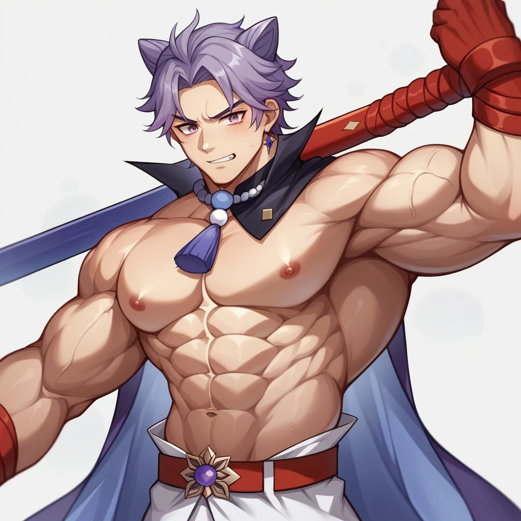 Arataki Itto from genshin impact, A handsome man with a big chest, big pecs, big penis, big dick, attractive male, sexy masculine, relaxing, handsome male, oppai, oppai proportions, cinematic lighting, high contrast, vivid colors, 8k, masterpiece