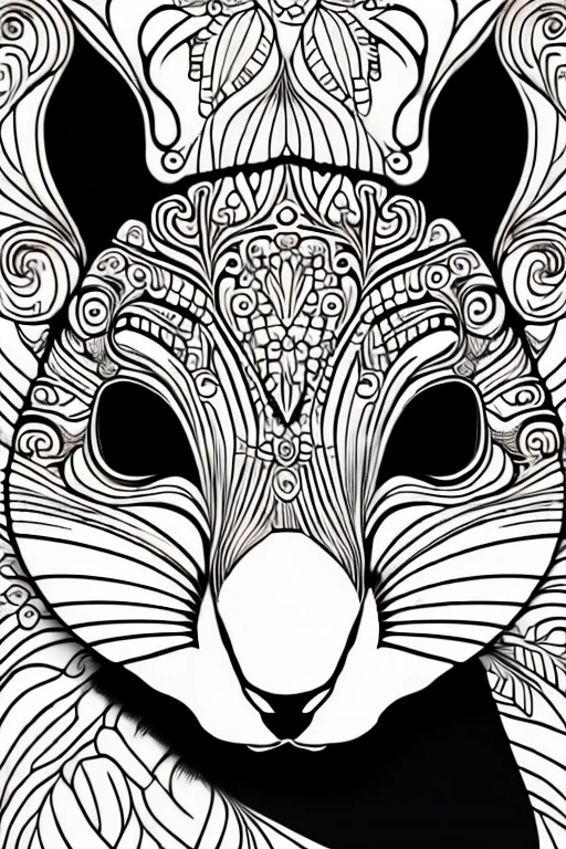 squirrel, adult coloring book, medium intricate edged poligonal forms inside without shadows, only white spaces, a4 format, white background