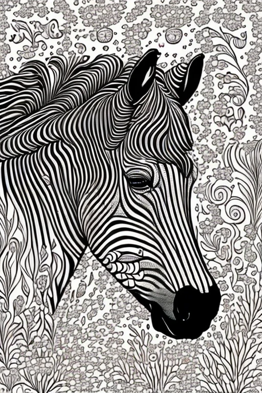 horse, adult coloring book, medium intricate edged poligonal forms inside without shadows, only white spaces, a4 format, white background, no other images or patterns around