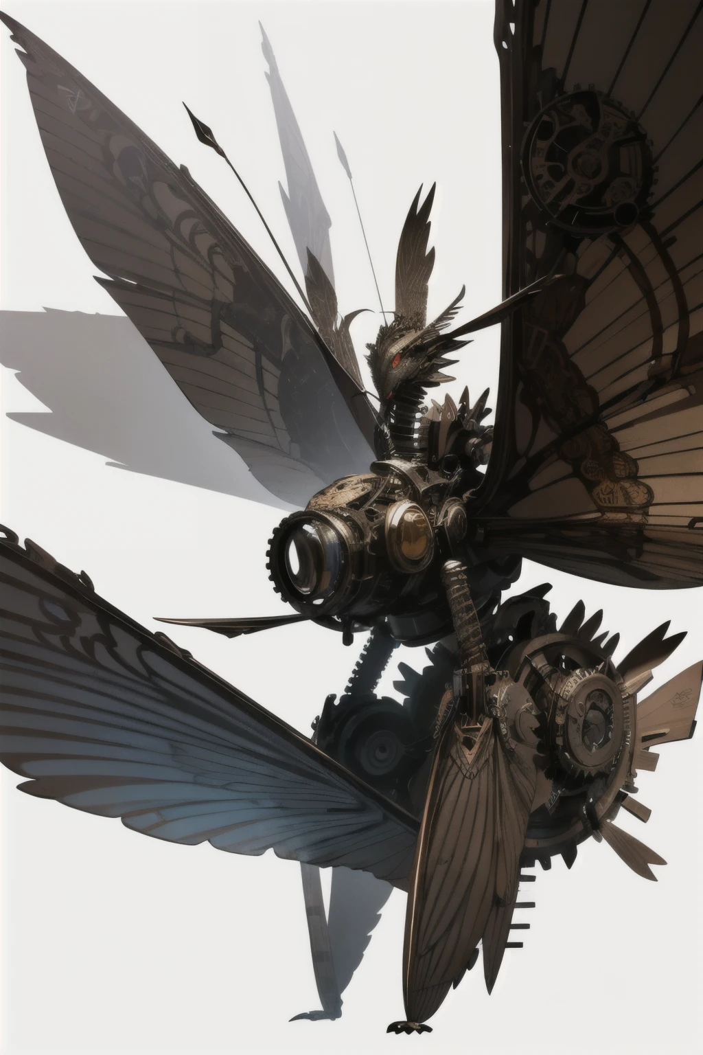 a giant steampunk robotic moth, made of black metal, intricate 