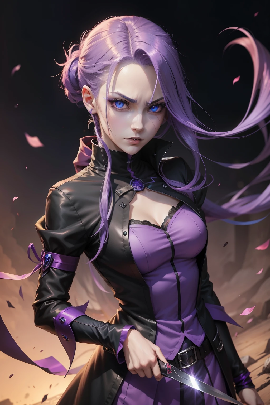a close up of a person wearing a purple dress and a purple top, beautiful androgynous prince, black horns, delicate androgynous prince, androgynous vampire, rococo cyberpunk, steampunk beautiful anime woman, attractive androgynous humanoid, beautiful character painting, high quality character design, as a dnd character, official character art, epic exquisite character art, anime character