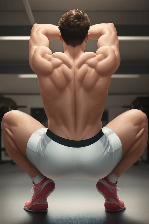 a highly detailed and muscular female bodybuilder Completely without clothes , perfect facial features, large breasts and glutes, serious expression, professional photography, realistic,Back view, holding a rubber penis in his hand 