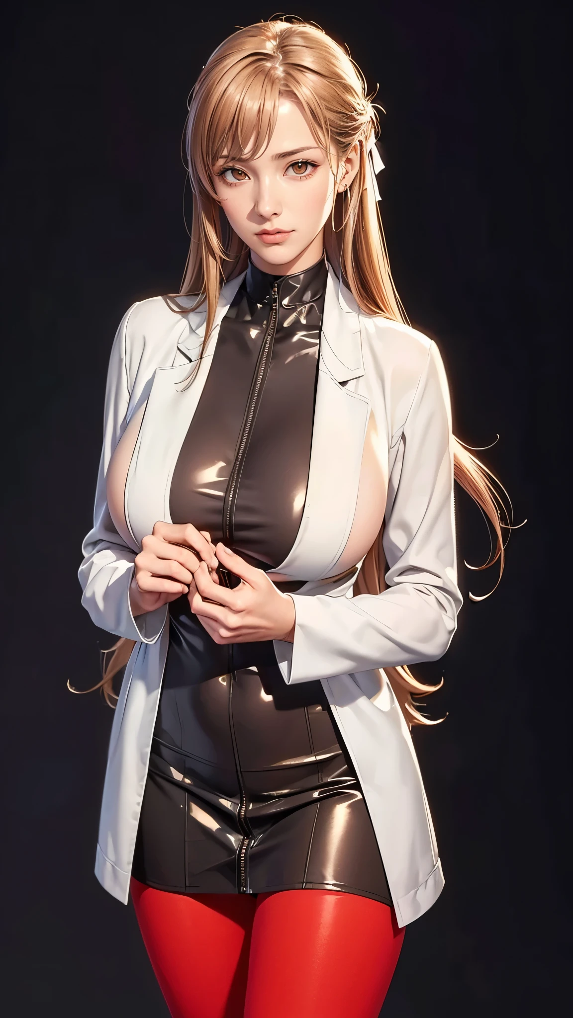 (（（Perfect body,White and tender skin,（（（uniform, jacket, long sleeves,  belt, pantyhose）））,(（（ccasuna, long hair, brown hair, brown eyes, ））),((masterpiece)),highres,((Best quality at best)),masterpiece,quality,Best quality,(（（ Exquisite facial features,Looking at the audience,There is light in the eyes, ）））,，）））