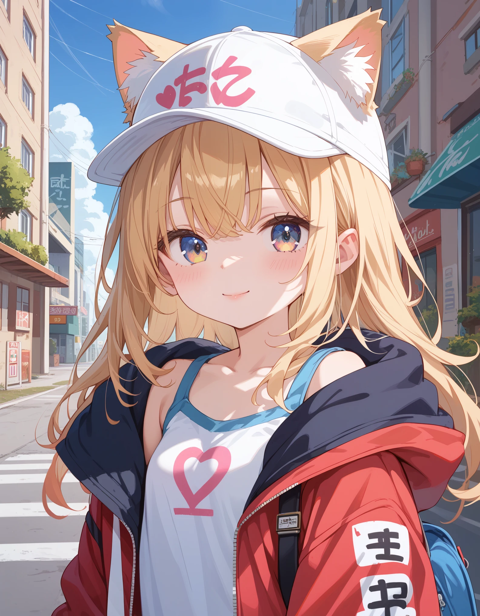 score_9,score_8_up,score_7_up, source_anime,masterpiece,best quality,ultra detailed eyes,high-detailed,(close-up), 1girl,cute_face,thin,petite,Girlish body type,poor_stature,small_breasts, youthful designs,fashionable,streetwear style,urban clothing,casual accessories,edgy designs,intricate clothes,fashion cat ear cap,oversized clothes,graphic prints, street graffiti,